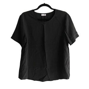 THE FABLE Silk Crew Neck Short Sleeve Blouse Black S